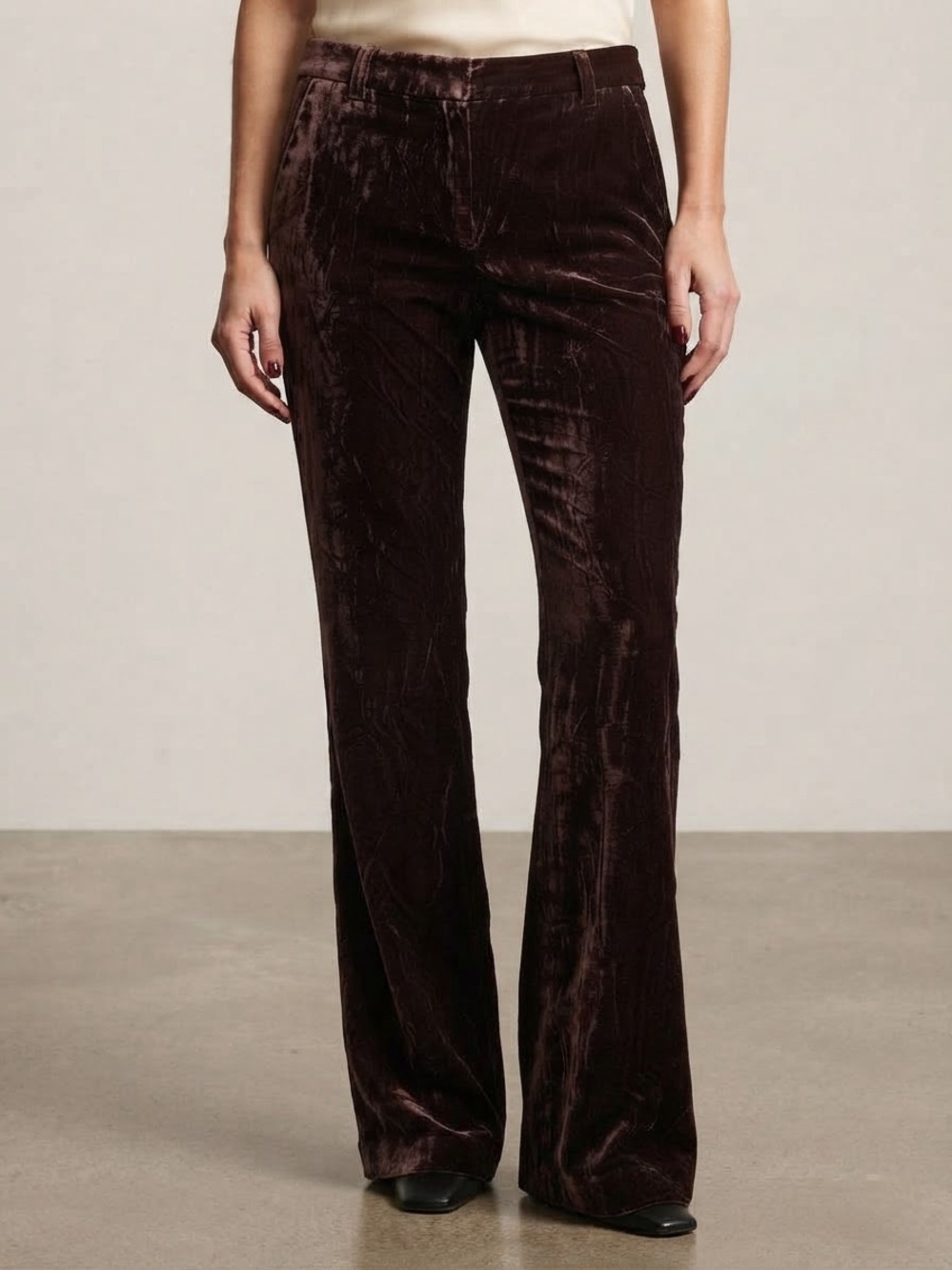 J. Crew Women’s City Fit Deep Plum Velvet Flare Silk Rayon Pants Size 4